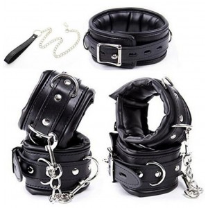 Leather Padded Hands Cuffs and Ankle Cuffs Neck Collar Leash For Couple foreplay