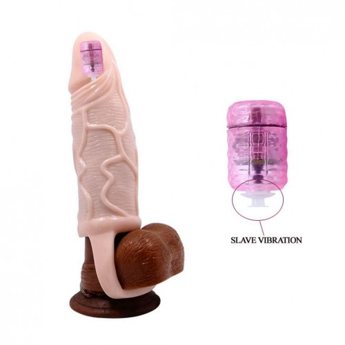 Vibration Real skin Penis sleeve Delayed ejaculation Penis extender with built-in bullet 