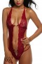 Women Deep V Lace  Halter sexy Lingerie Babydoll Mini Bodysuit 