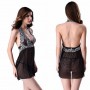 Deep V-neck midnight affair camisole sexy lingerie set with G-string.